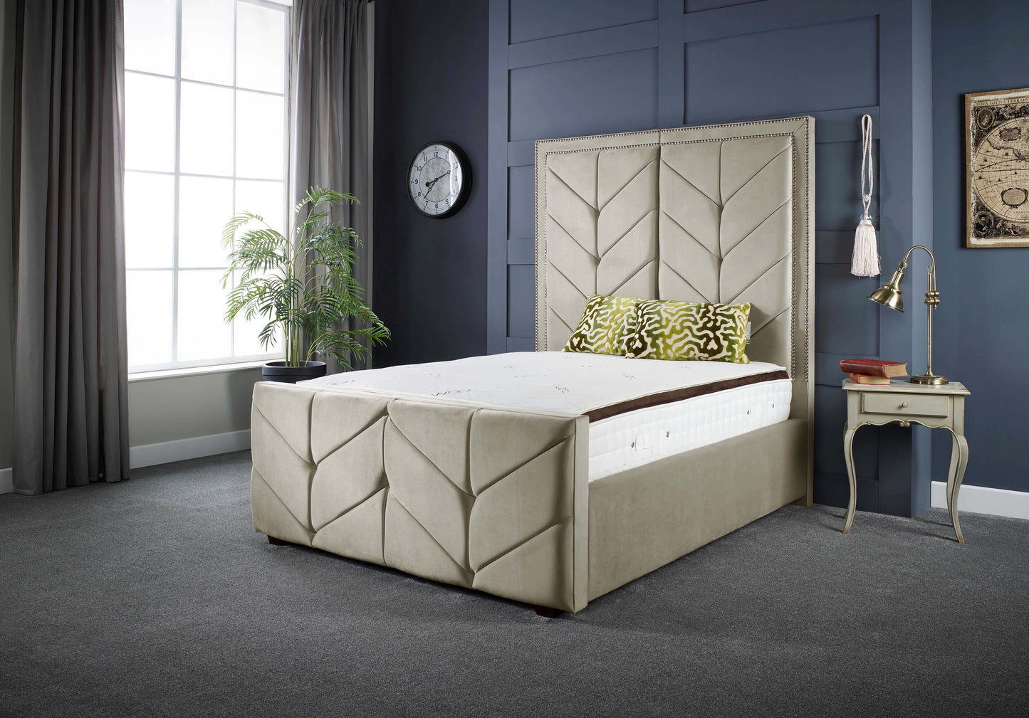 Milly Chevron Upholstered Soft Touch Bed Frame