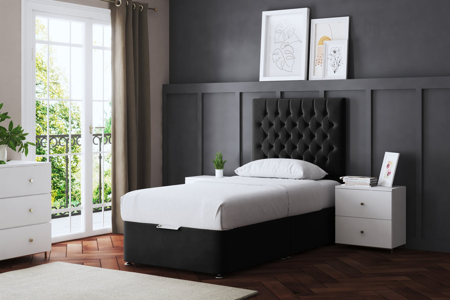 SERAPHINE CHESTERFIELD DIVAN BED WITH TWO DRAWERS AND OPTIONAL MATTRESS