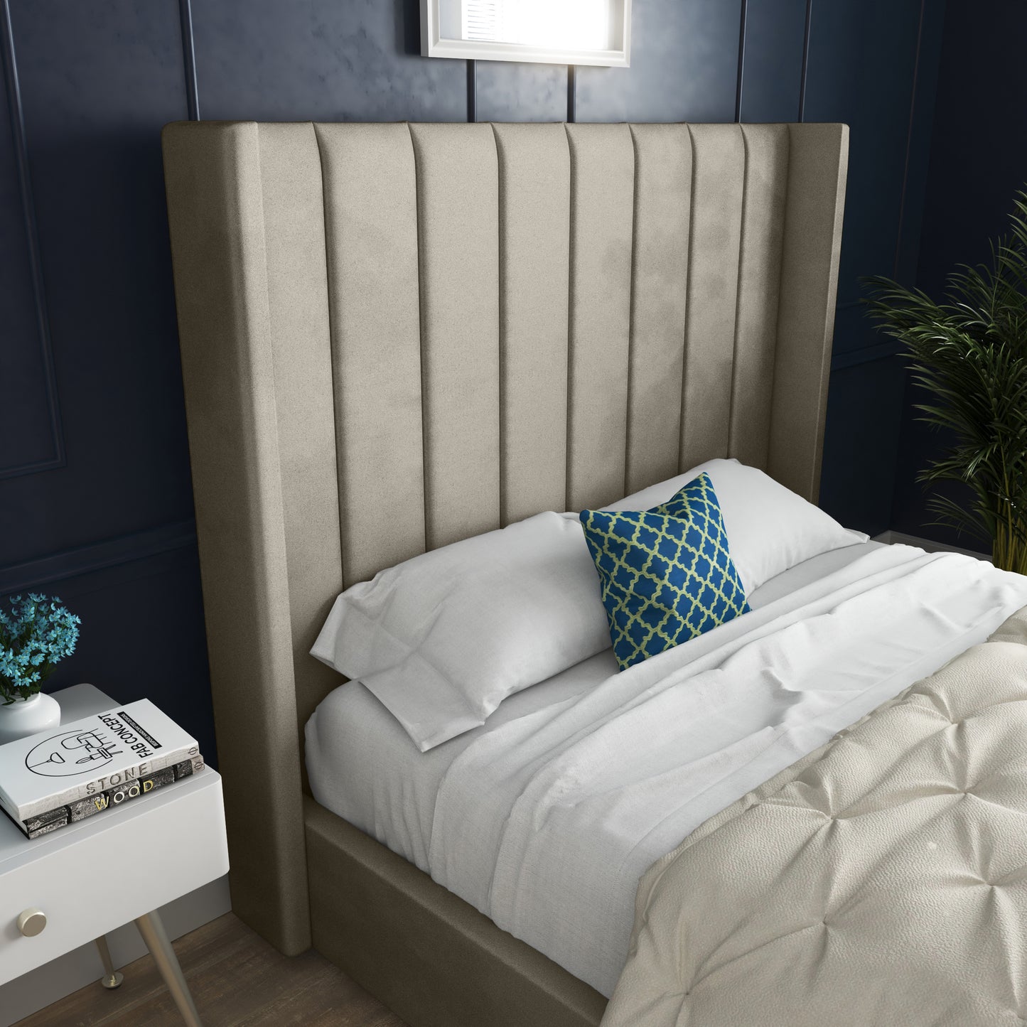 Oxford Panel Lined Upholstered Soft Velvet Bed