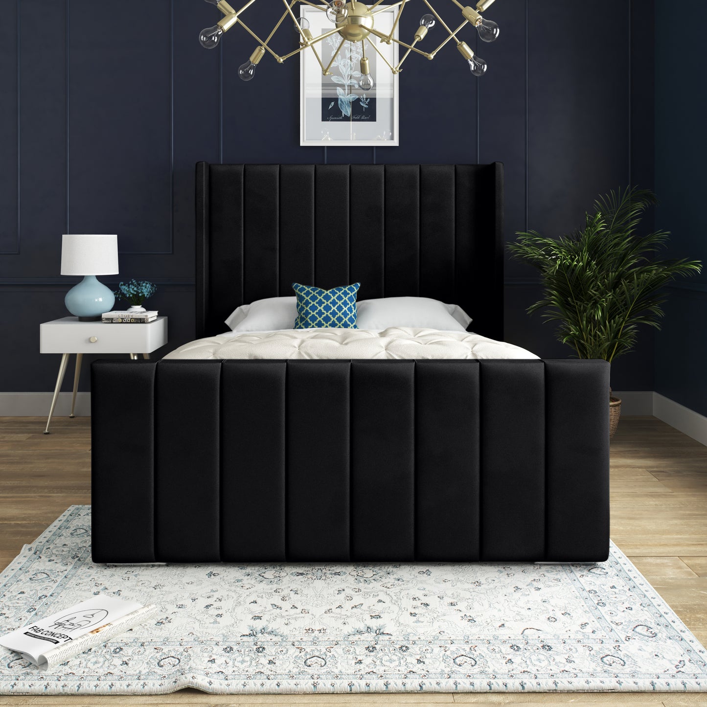 Oxford Panel Lined Upholstered Soft Velvet Bed