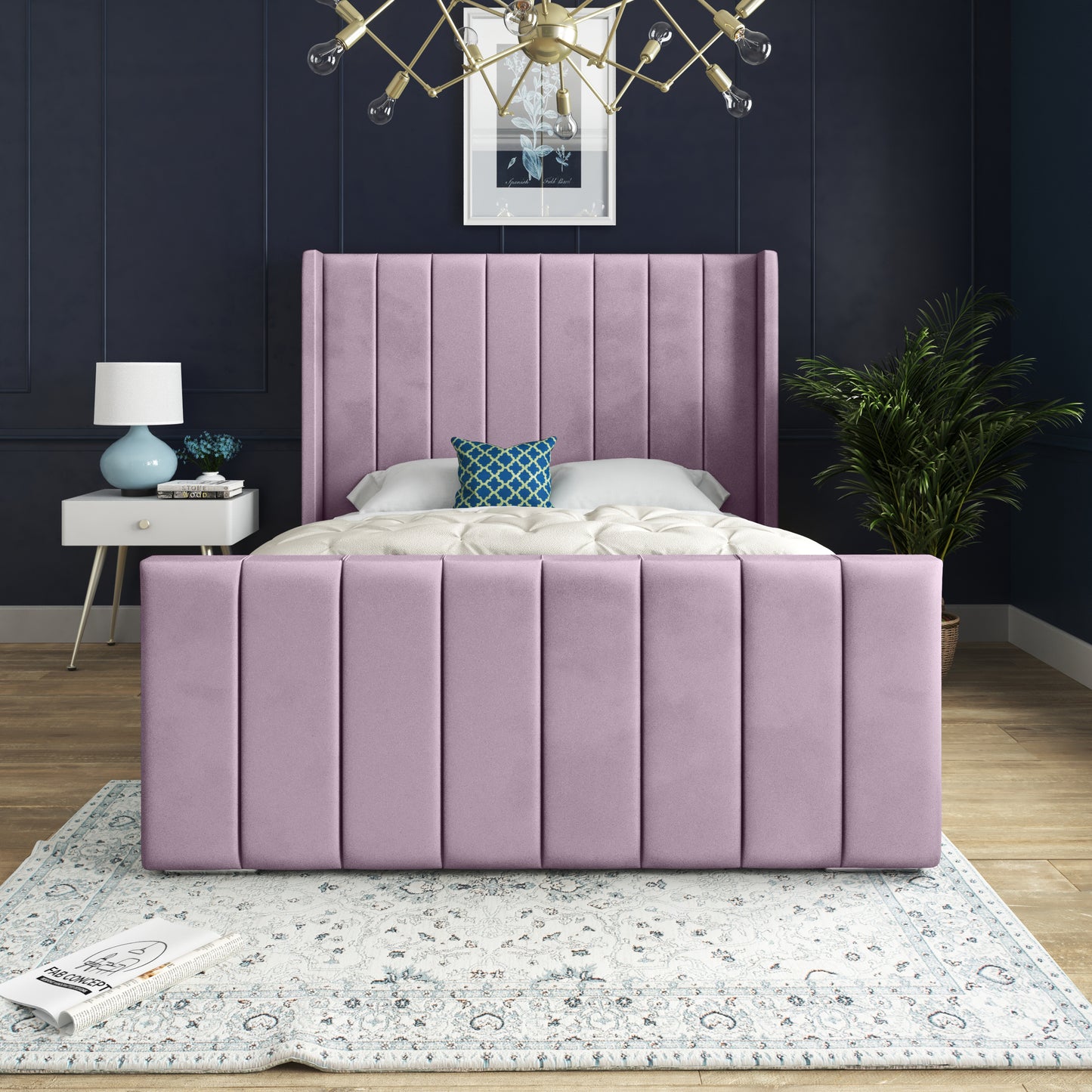 Oxford Panel Lined Upholstered Soft Velvet Bed