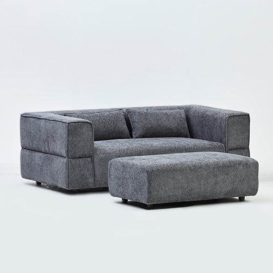 Aurora 2 Seater Sofa in Mikah Ashen with Ottoman