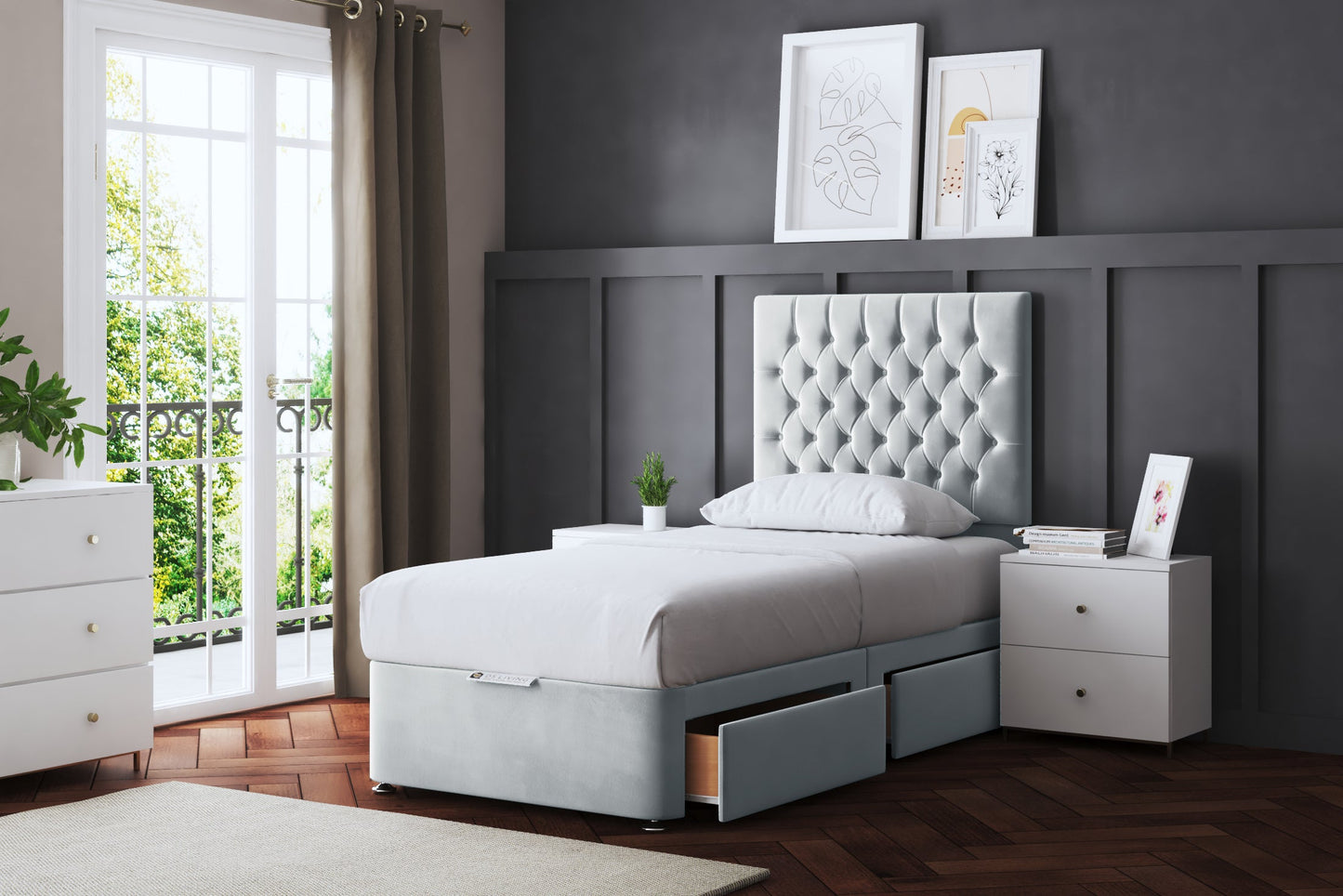 SERAPHINE CHESTERFIELD DIVAN BED WITH FOUR DRAWERS