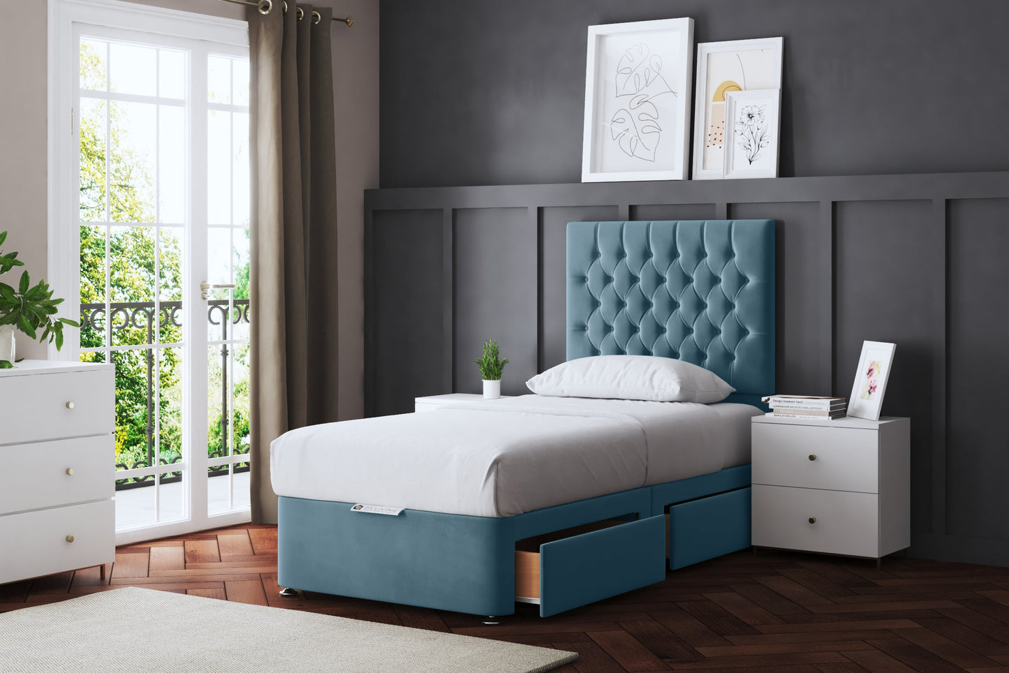 SERAPHINE CHESTERFIELD DIVAN BED WITH FOUR DRAWERS