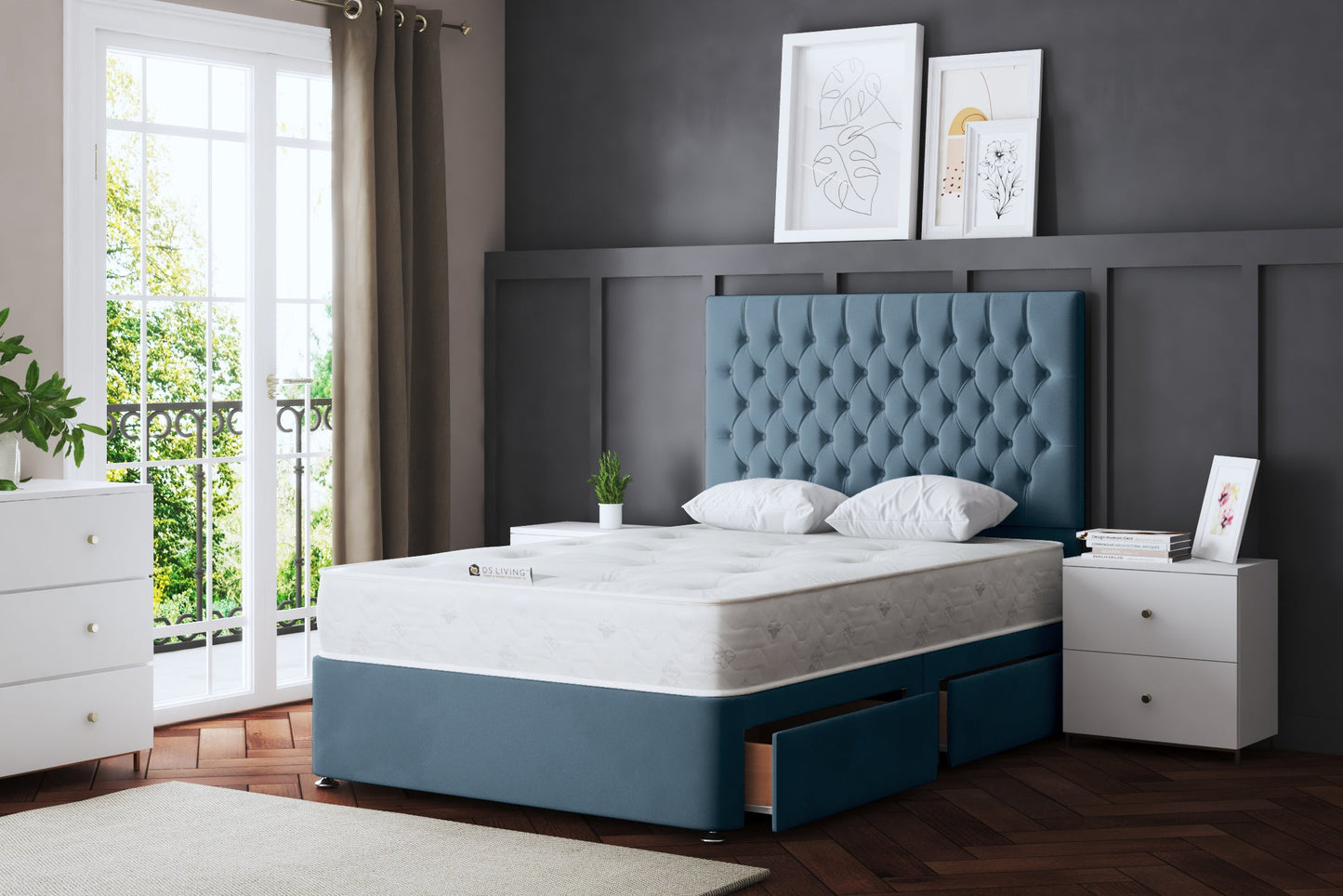 SERAPHINE CHESTERFIELD DIVAN BED WITH FOUR DRAWERS