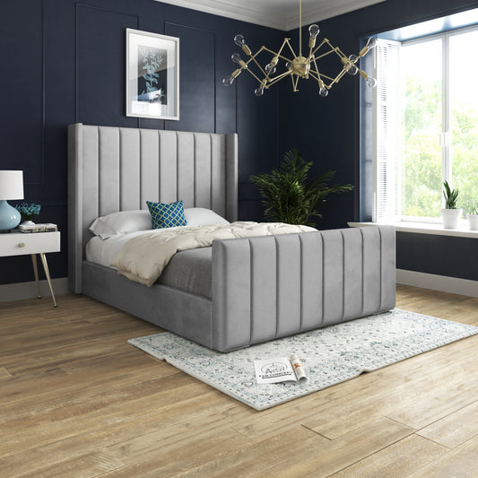 Oxford Panel Lined Upholstered Soft Velvet Bed