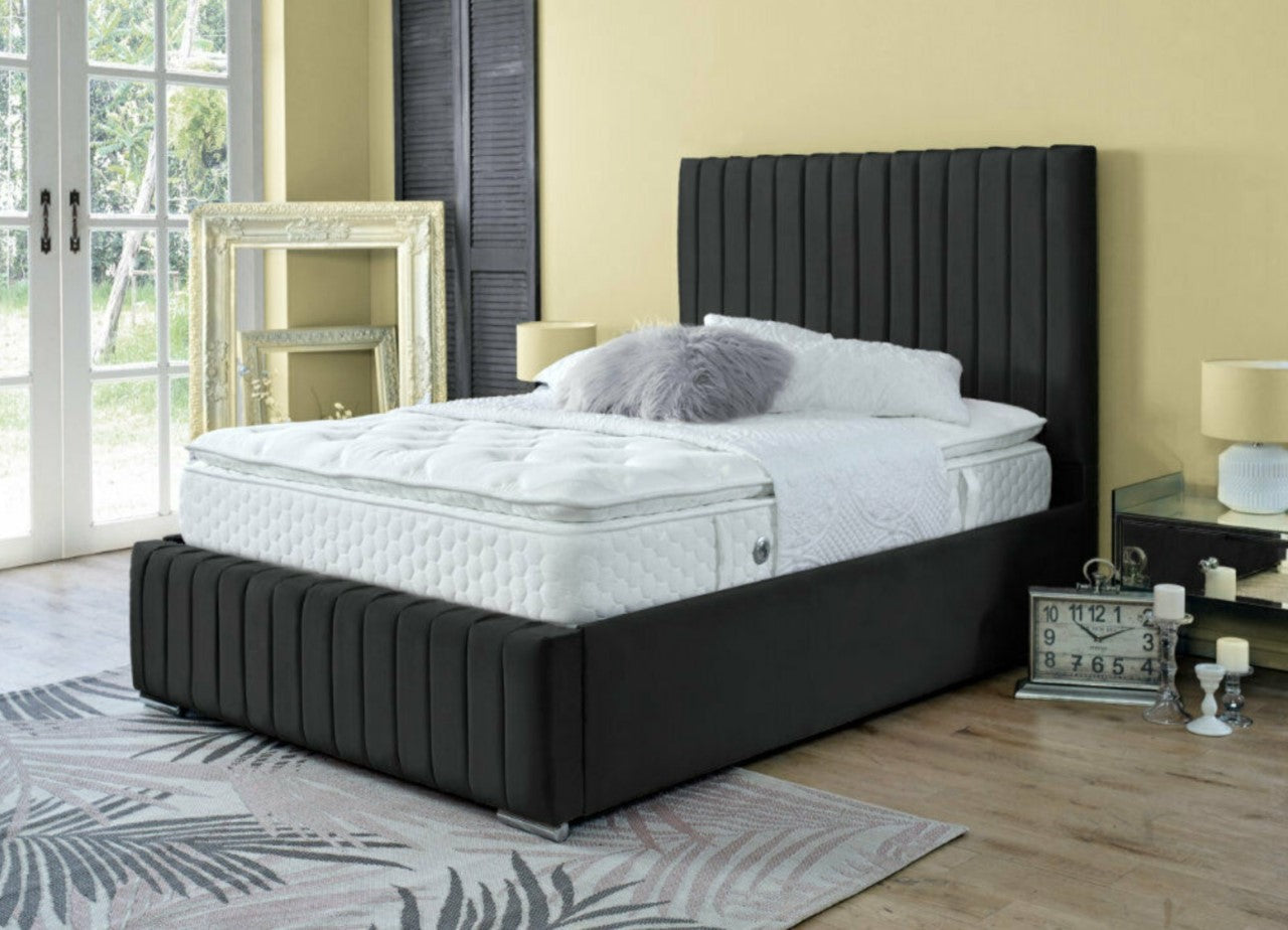 Savoy Panel Lined Upholstered Soft Velvet Bed